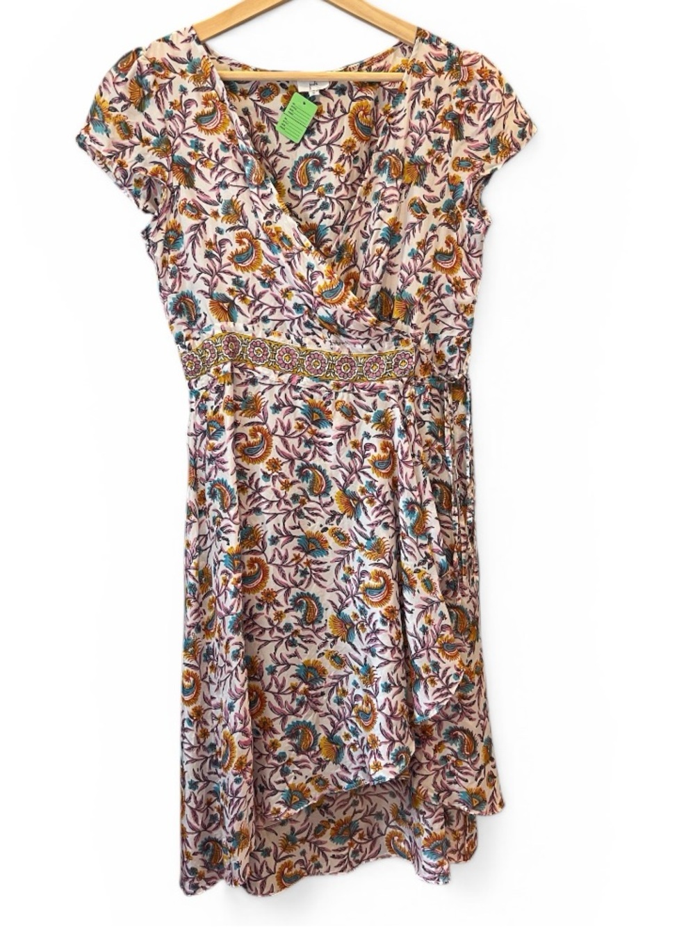 Joshi Silk Gold Painted Wrap Dress S